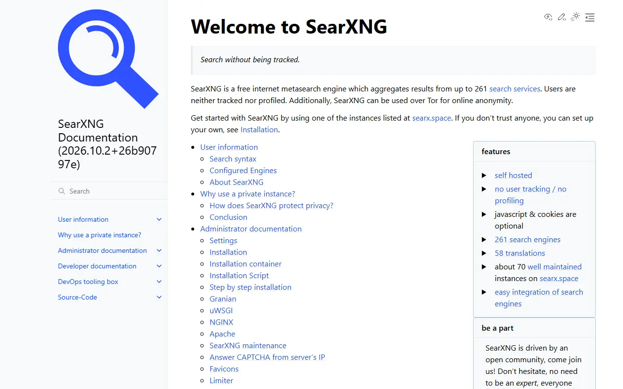 SearXNG homepage screenshot