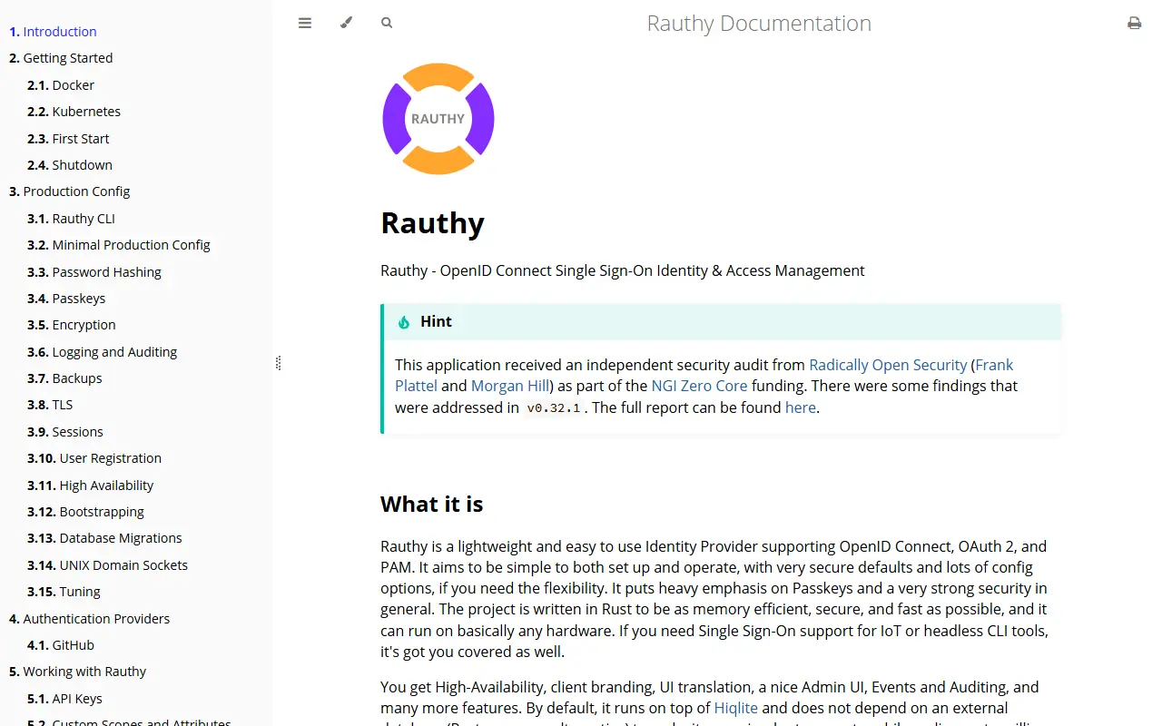 Rauthy homepage screenshot