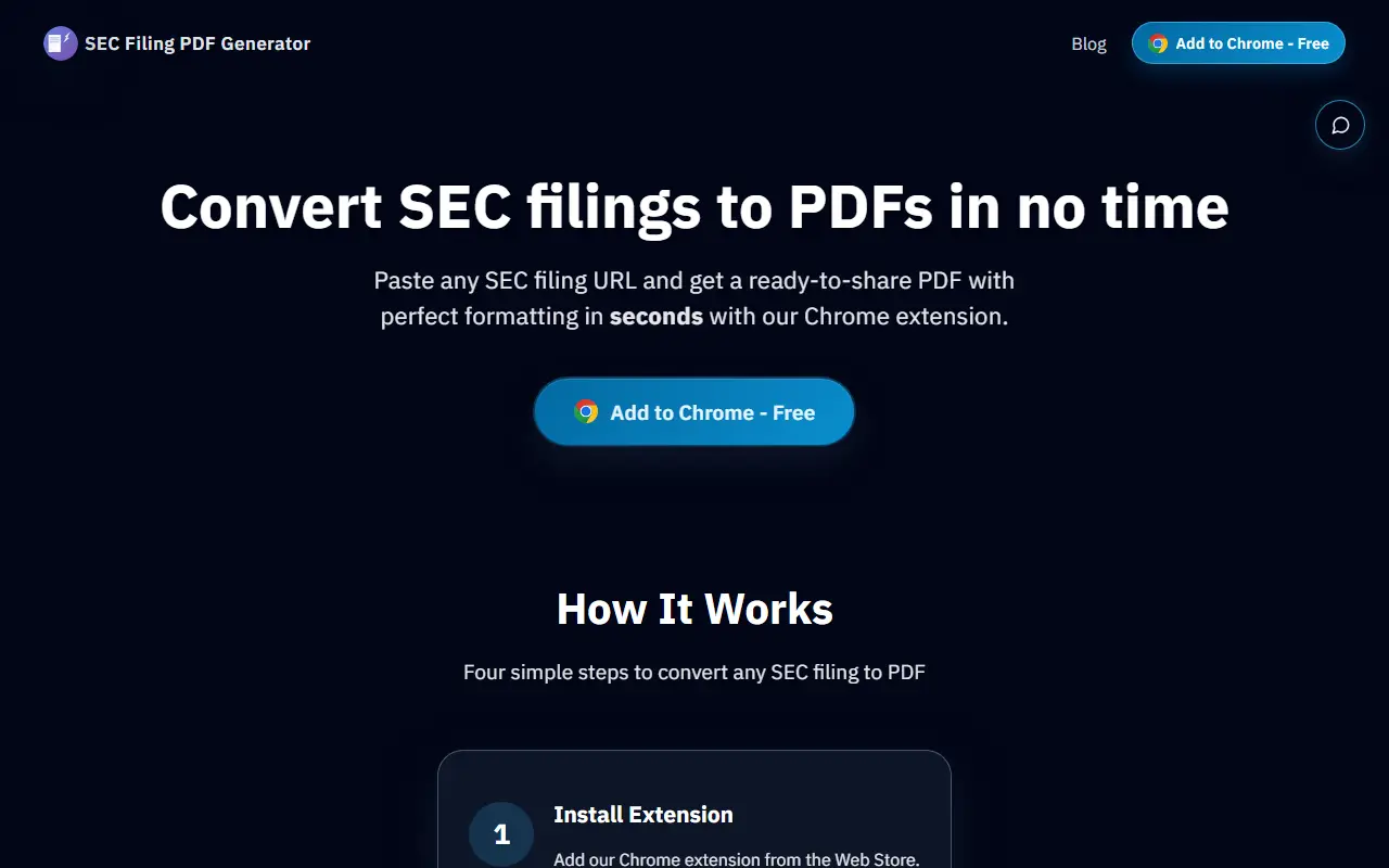 SEC Filing PDF Generator homepage screenshot