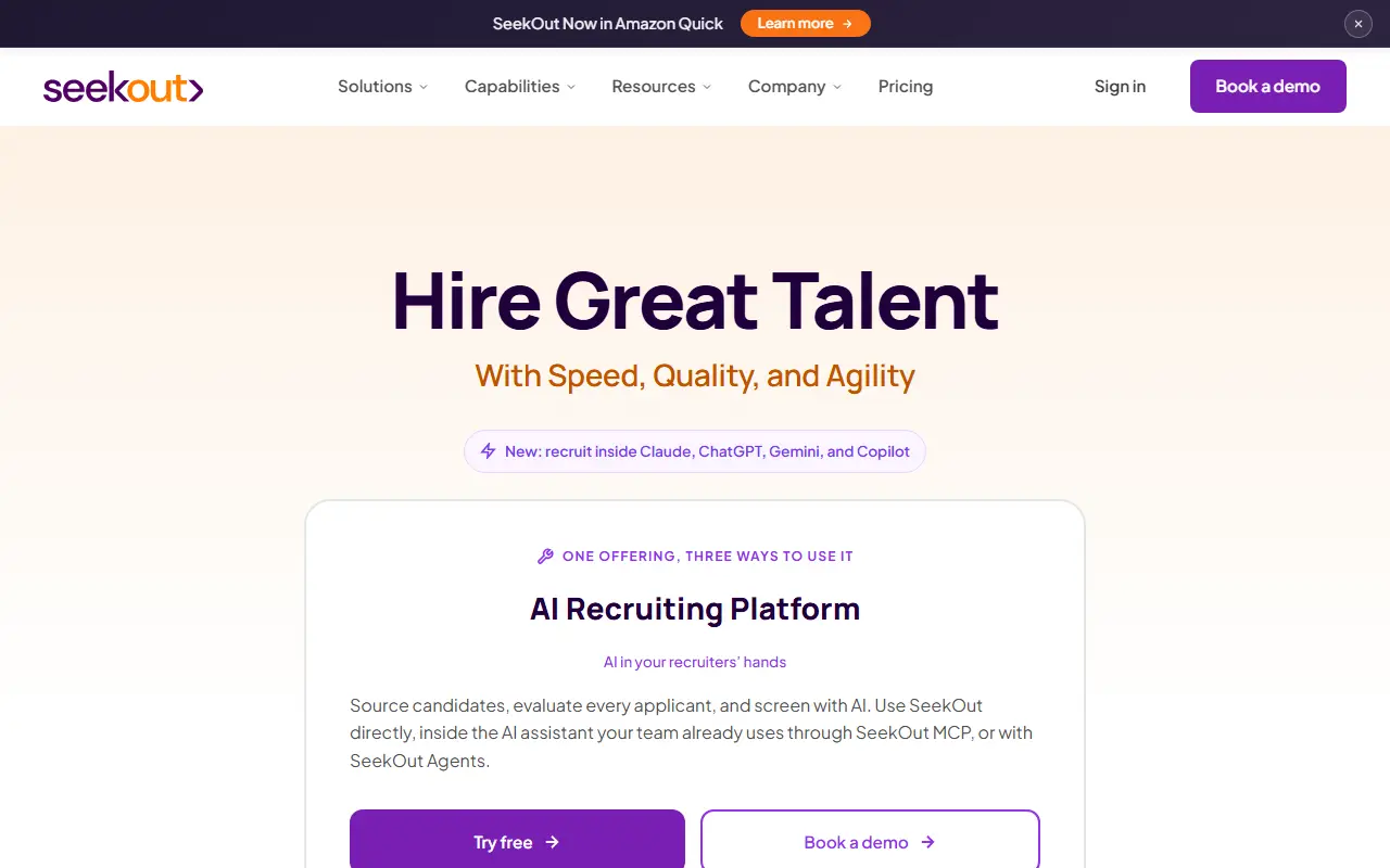 SeekOut homepage screenshot