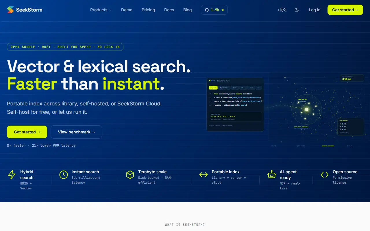 SeekStorm homepage screenshot