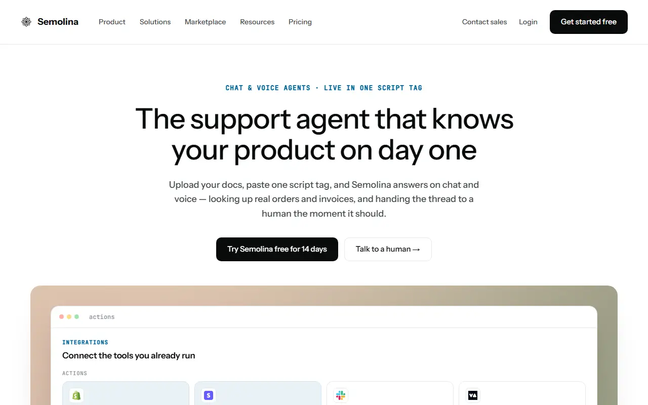 Semolina homepage screenshot