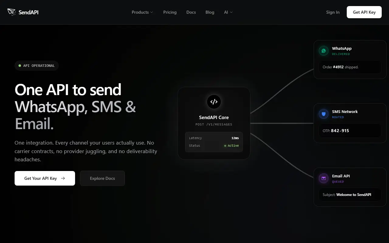 sendapi homepage screenshot