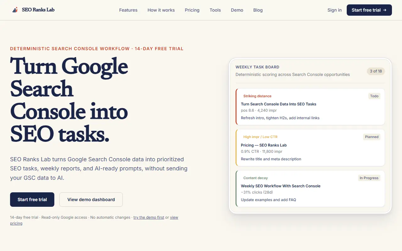 SEO Ranks Lab homepage screenshot