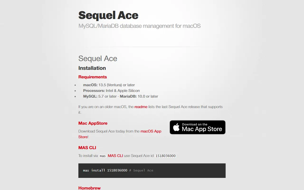 Sequel Ace homepage screenshot