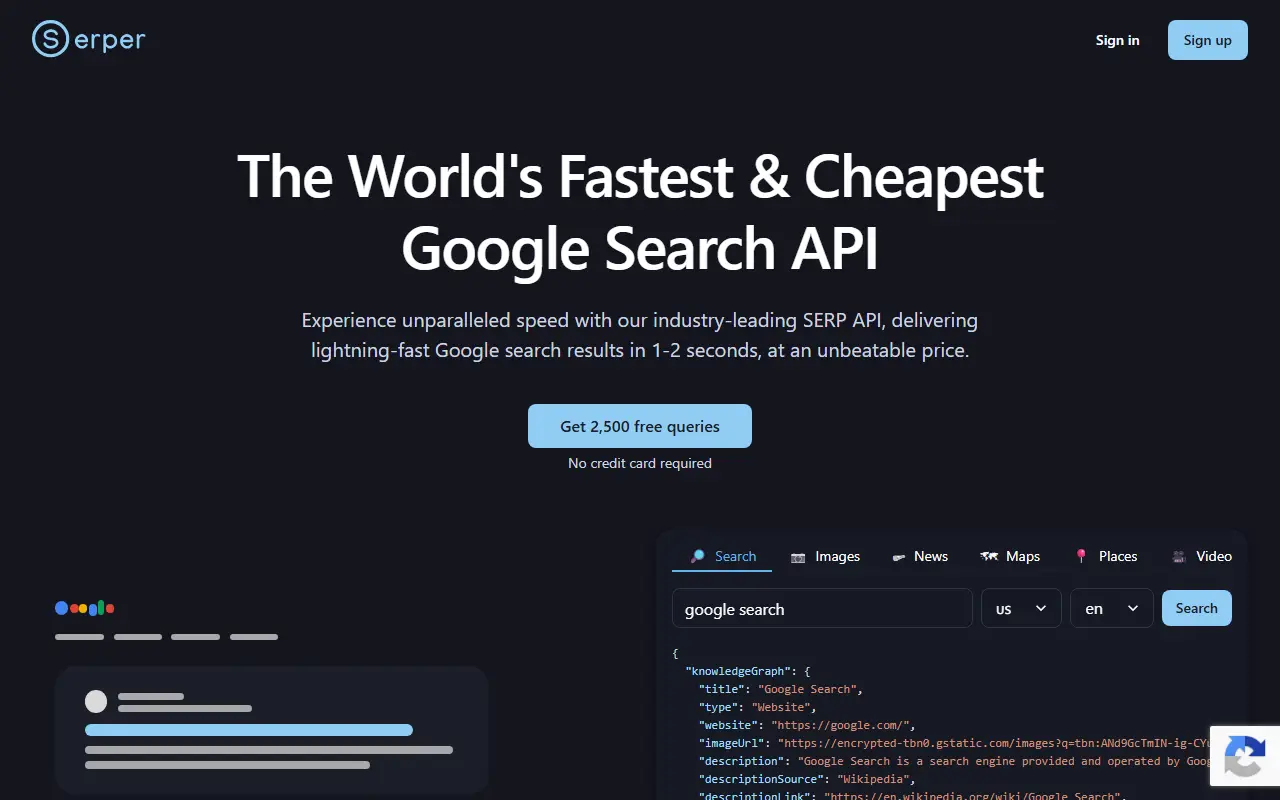 Serper homepage screenshot
