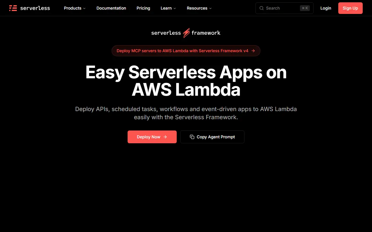 Serverless homepage screenshot