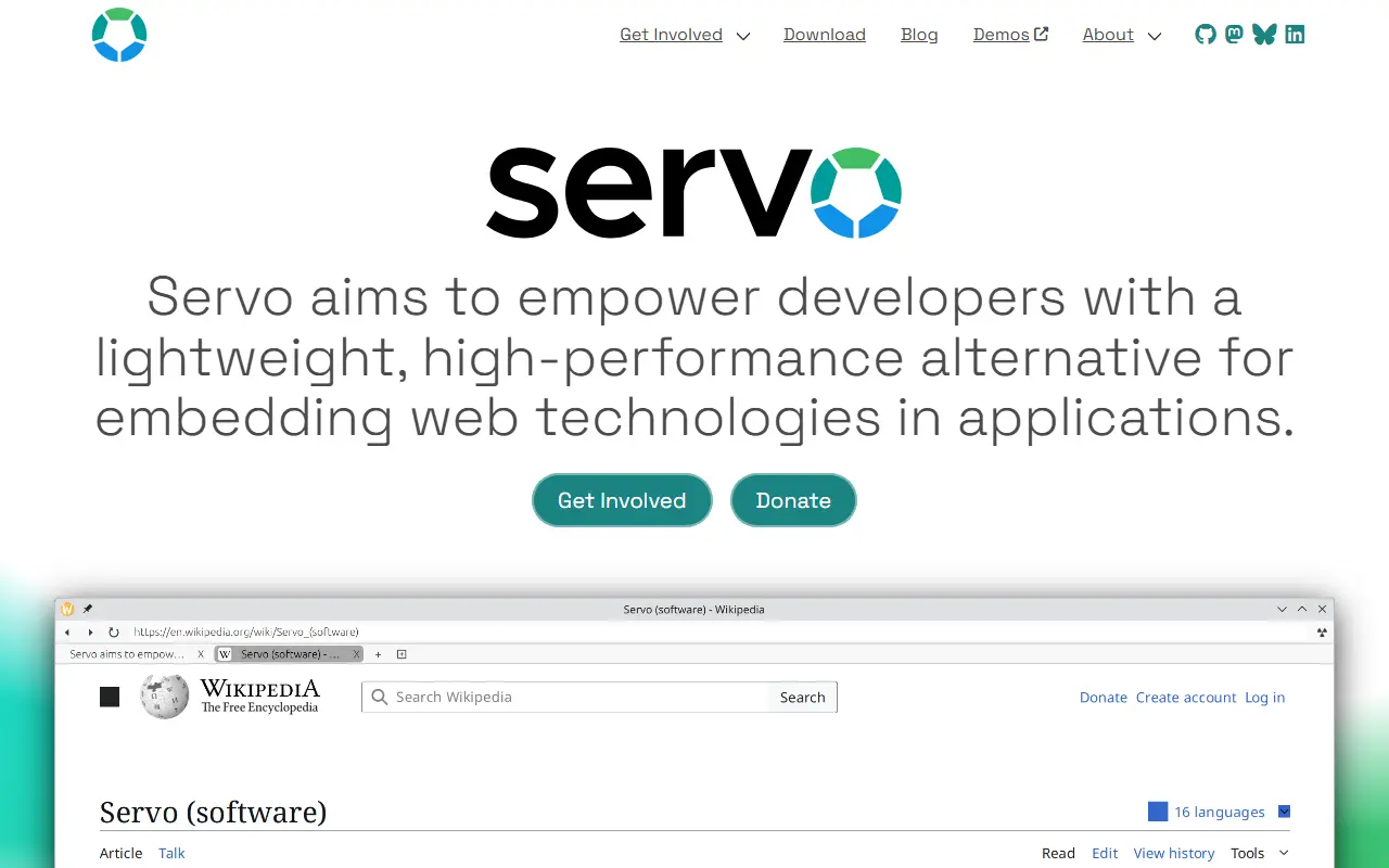 Servo homepage screenshot