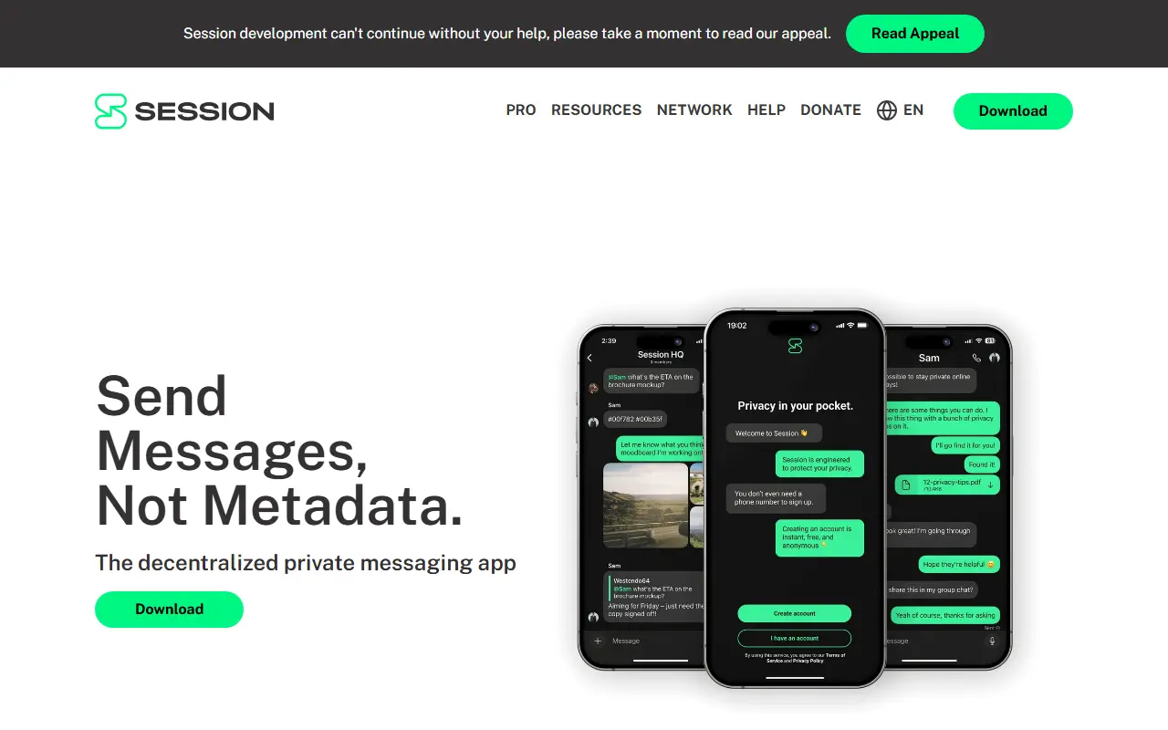 Session homepage screenshot