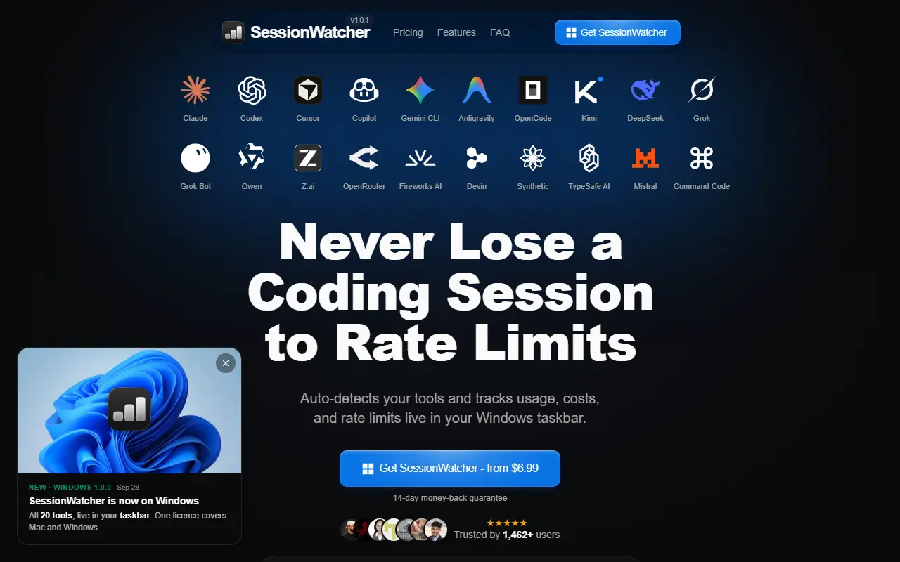 SessionWatcher homepage screenshot