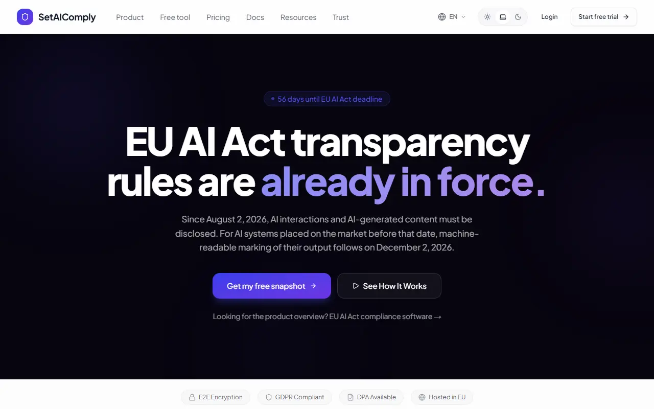 Setaicomply homepage screenshot