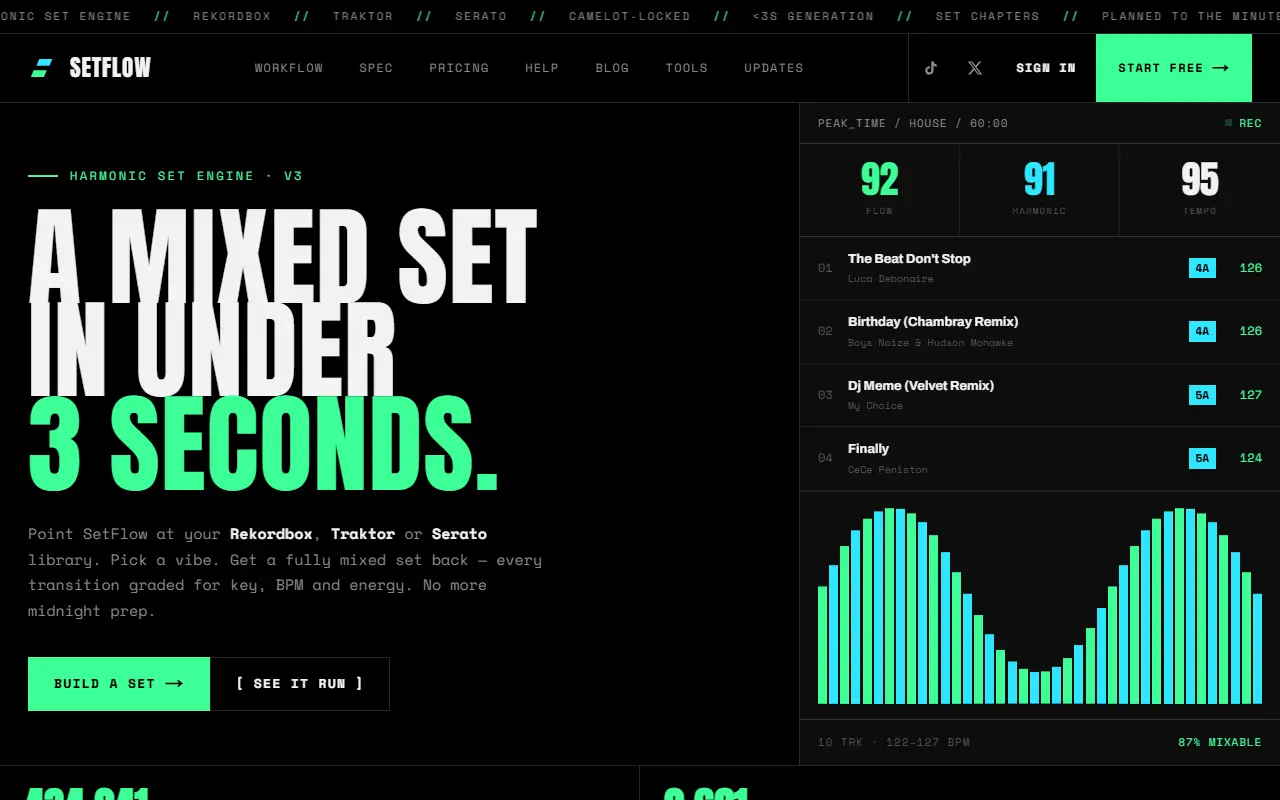 SetFlow homepage screenshot