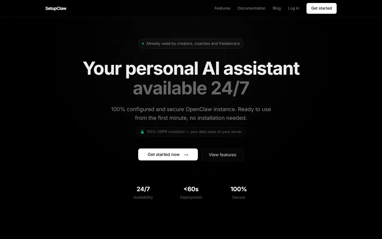 SetupClaw.xyz homepage screenshot