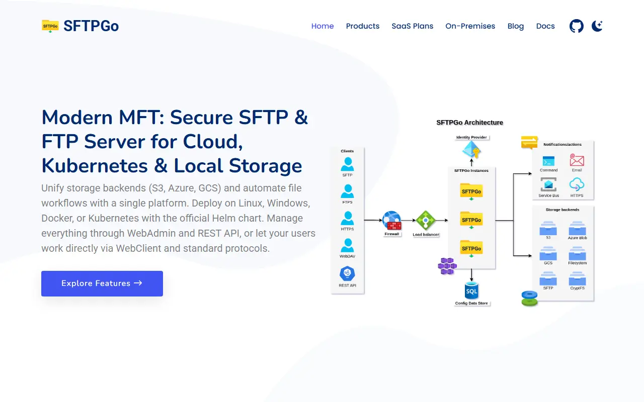 SFTPGo homepage screenshot