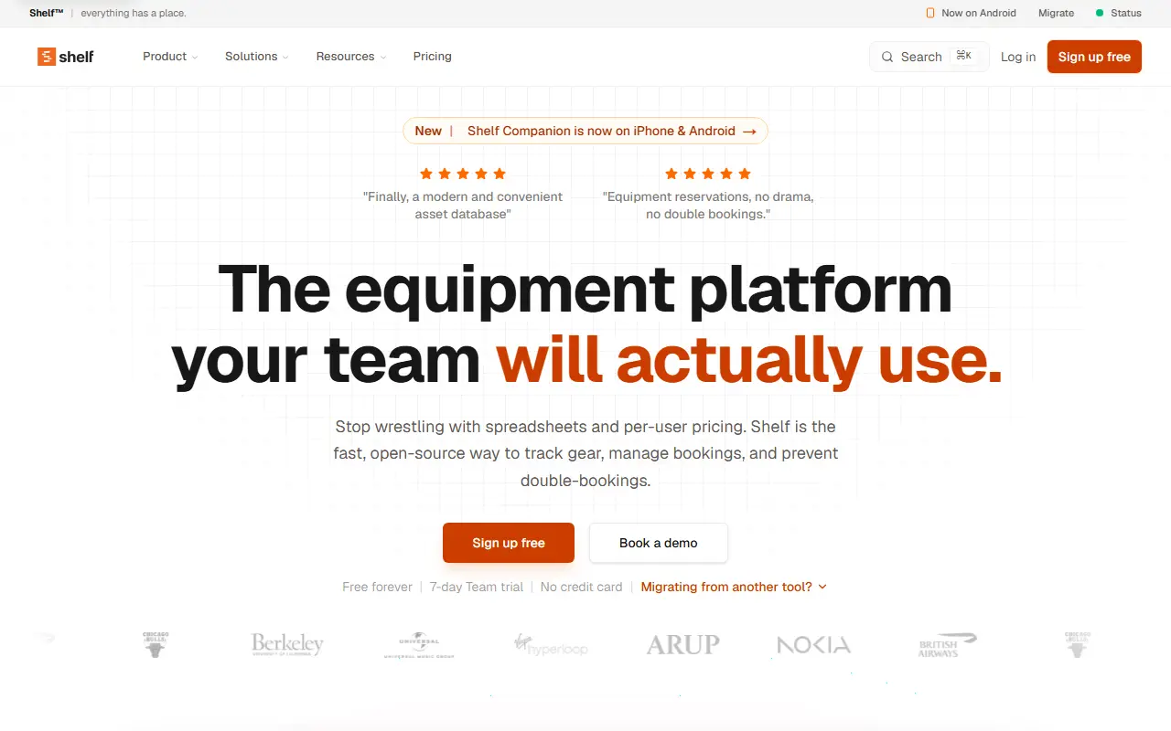 Shelf.nu homepage screenshot