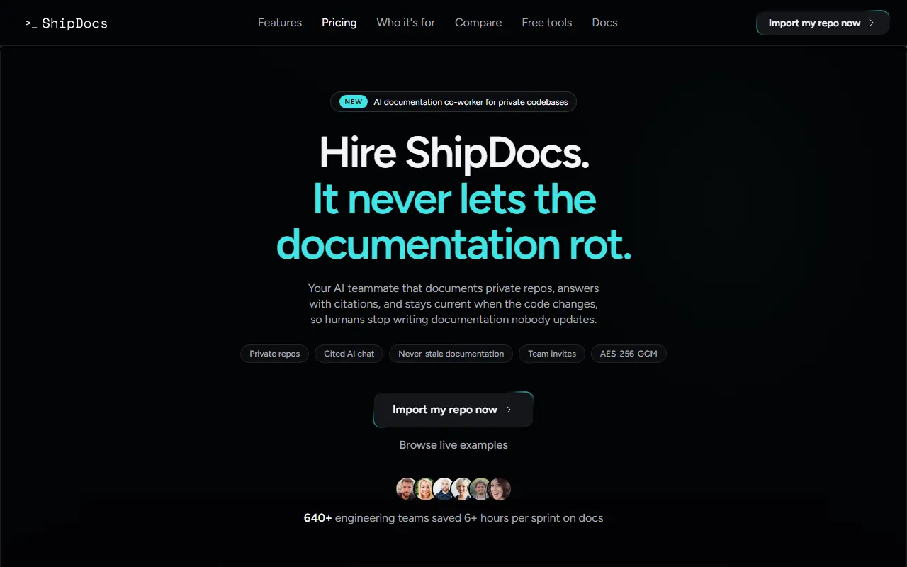 ShipDocs homepage screenshot