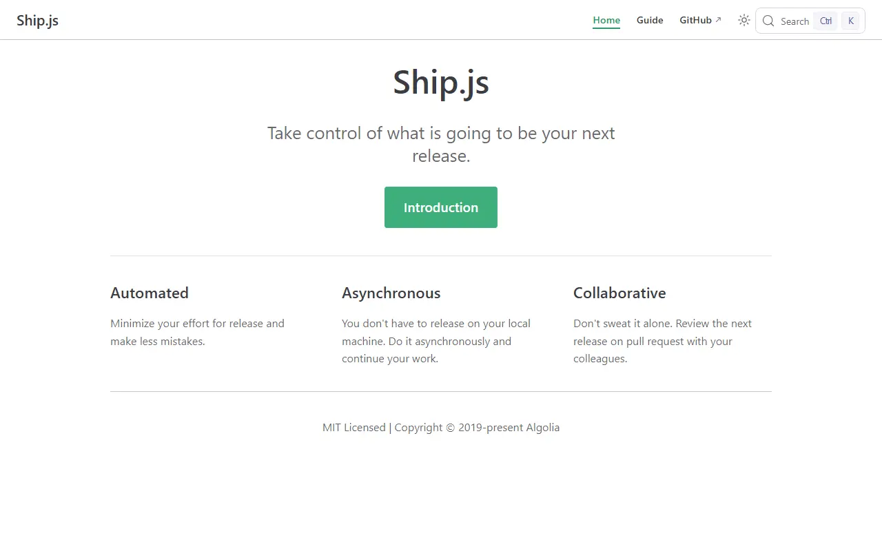 Ship.js homepage screenshot