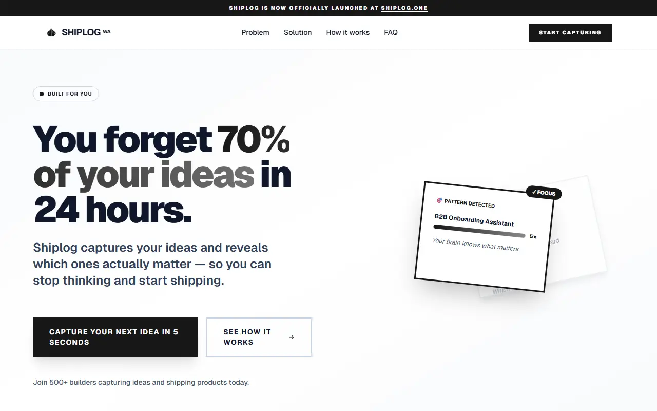 Shiplog homepage screenshot