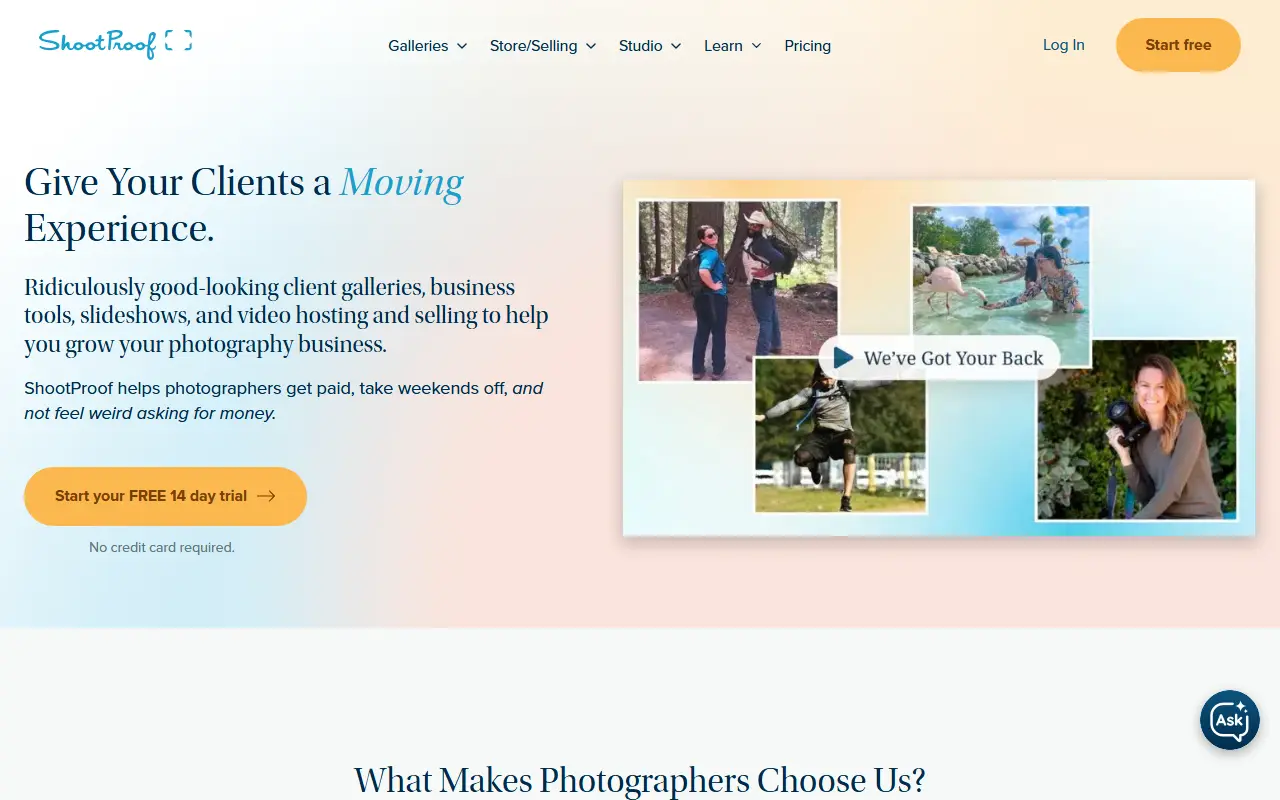 ShootProof homepage screenshot