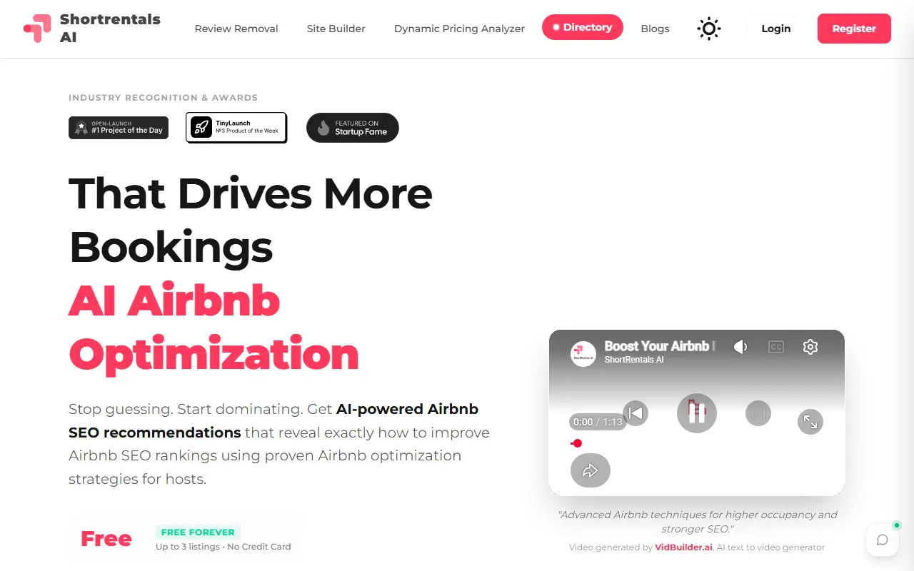 ShortRentals AI homepage screenshot