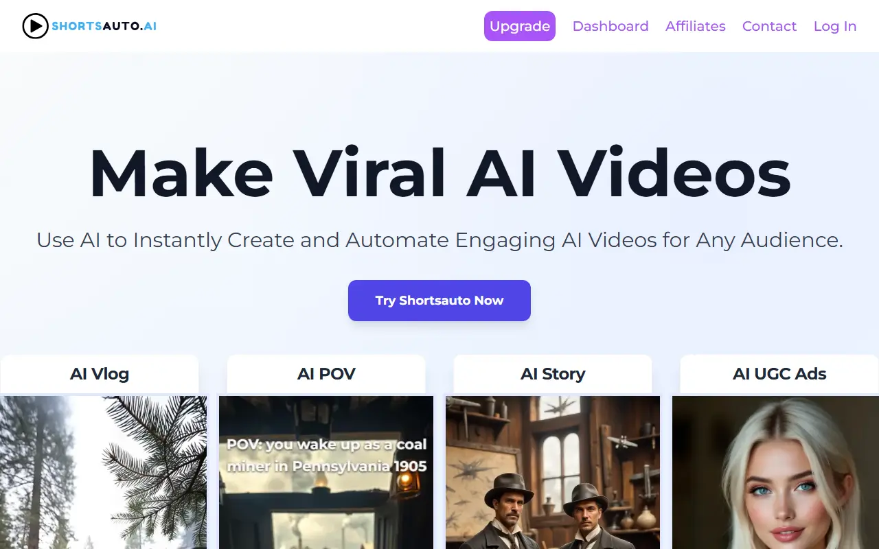 ShortsAuto.ai homepage screenshot