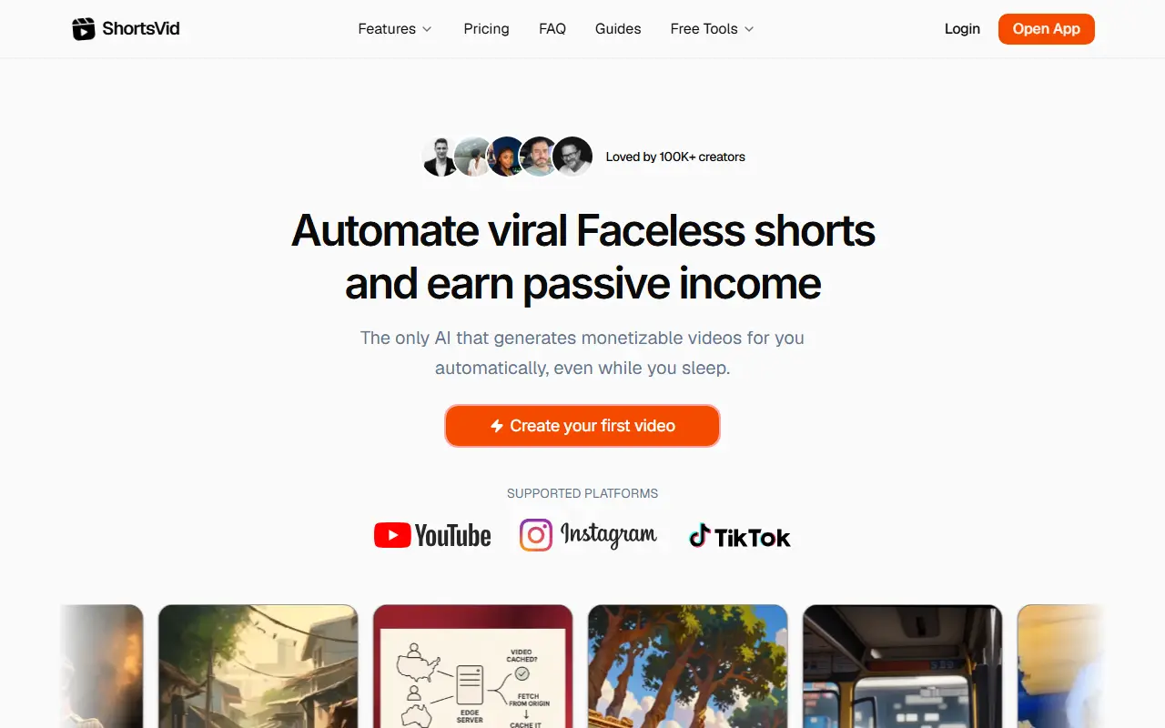 ShortsVid homepage screenshot