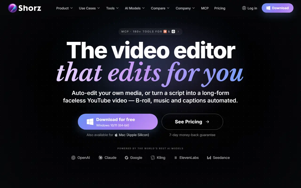 Shorz homepage screenshot