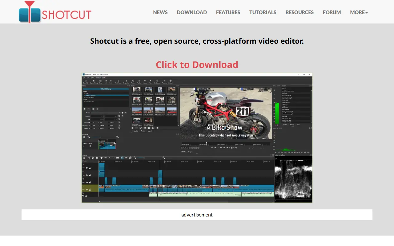 Shotcut homepage screenshot