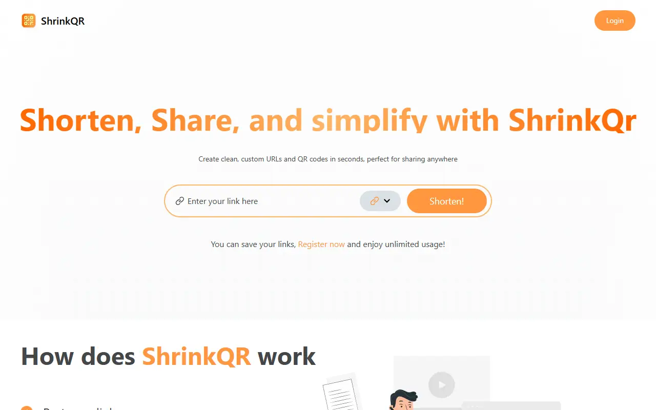 ShrinkQR homepage screenshot