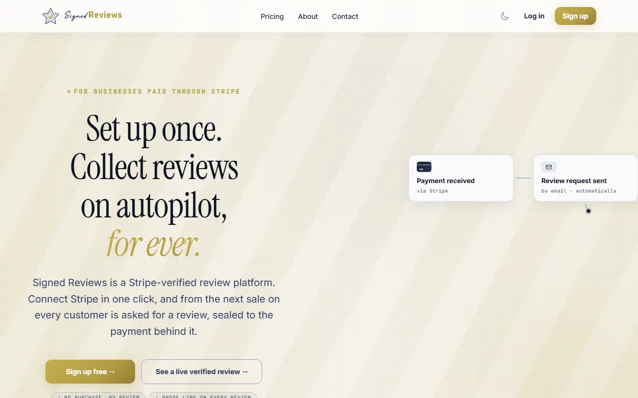 Signed Reviews homepage screenshot