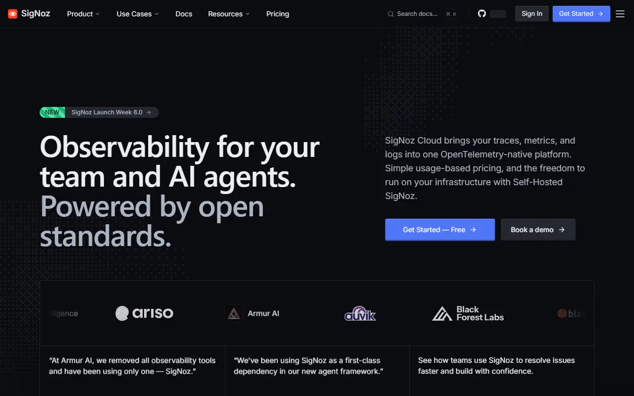 SigNoz homepage screenshot