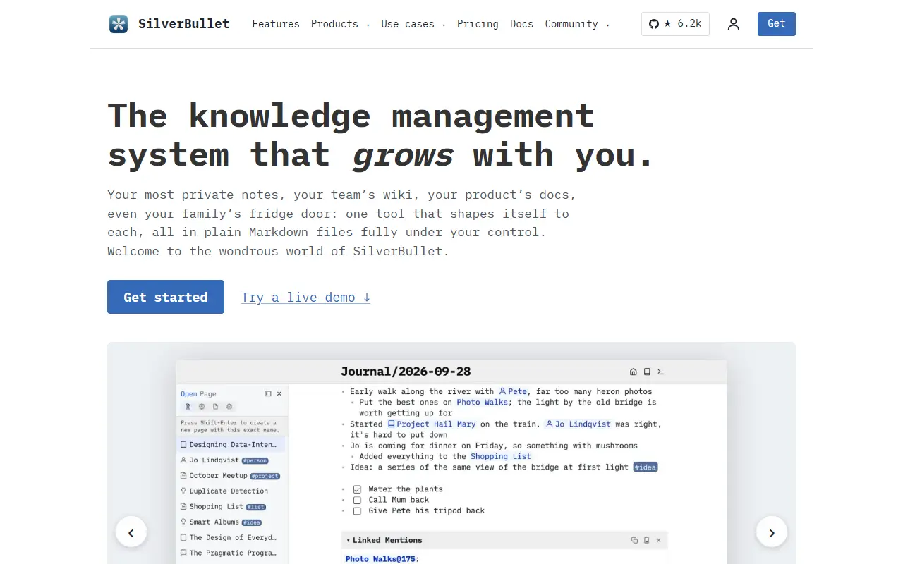 SilverBullet homepage screenshot