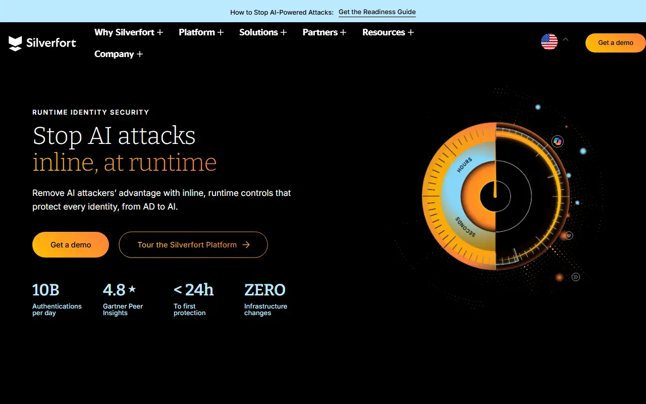 Silverfort homepage screenshot