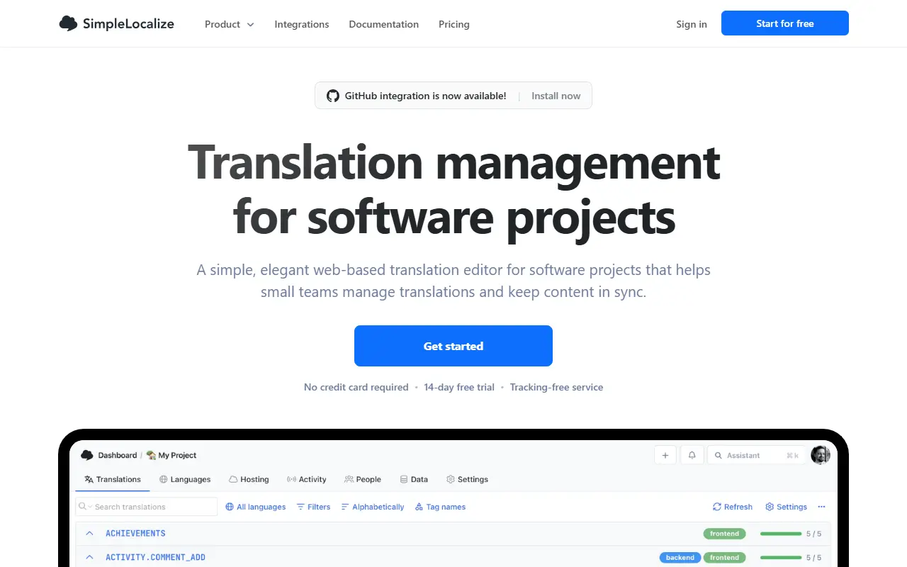 SimpleLocalize homepage screenshot