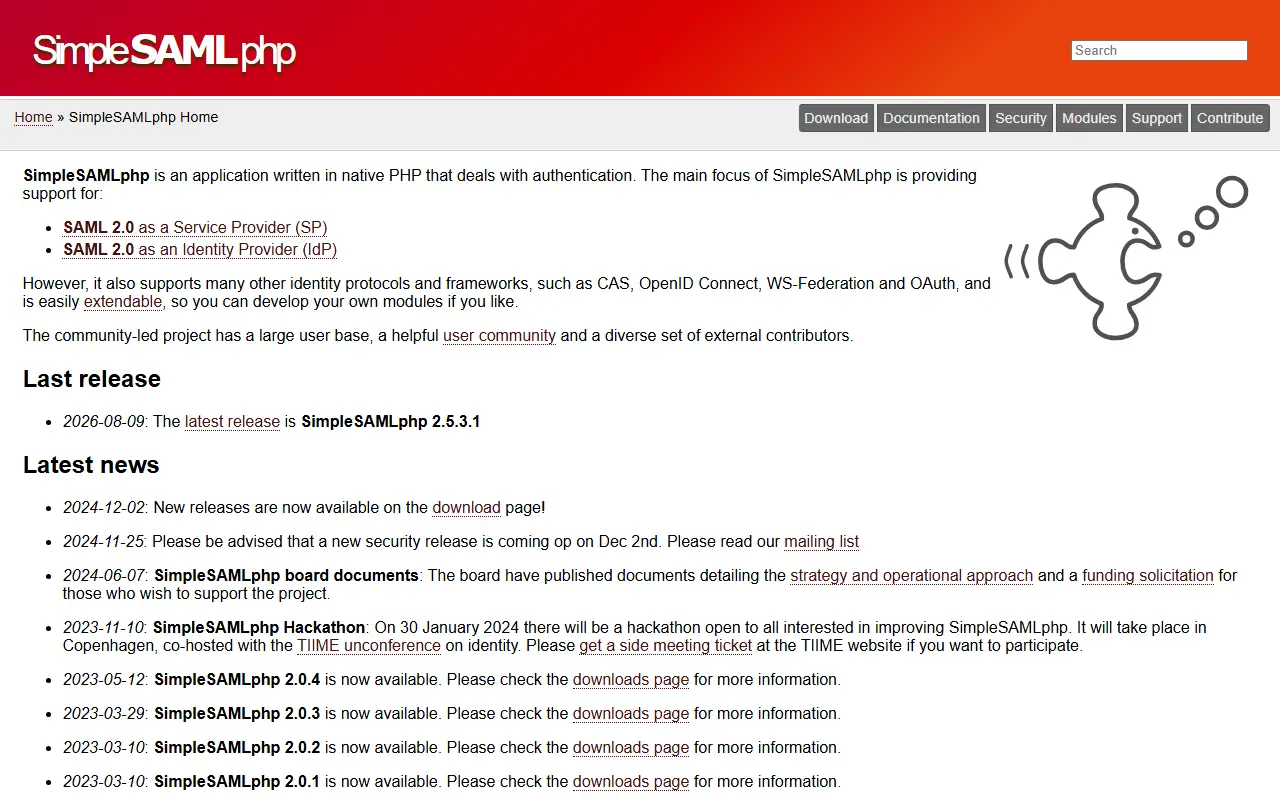 SimpleSAMLphp homepage screenshot