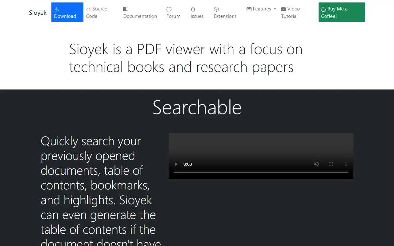 Sioyek homepage screenshot