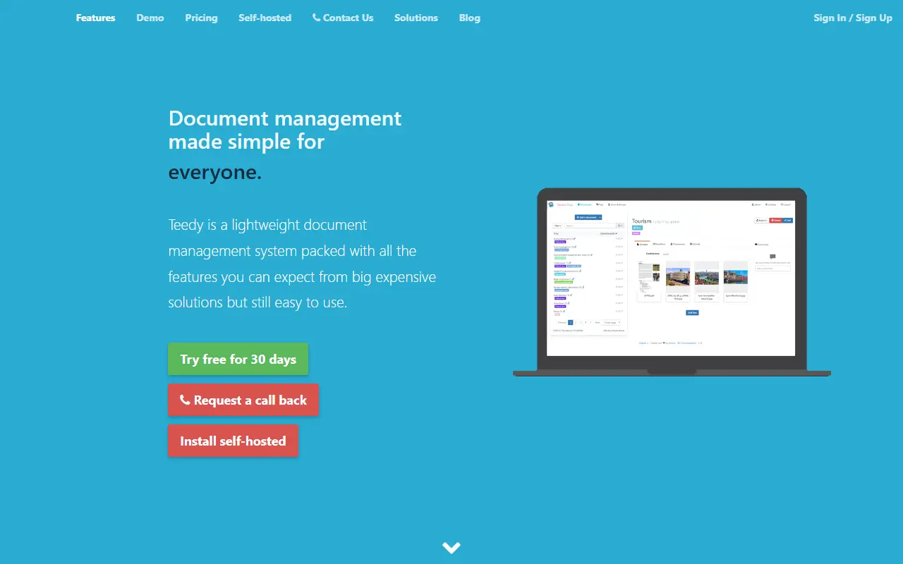 Teedy homepage screenshot