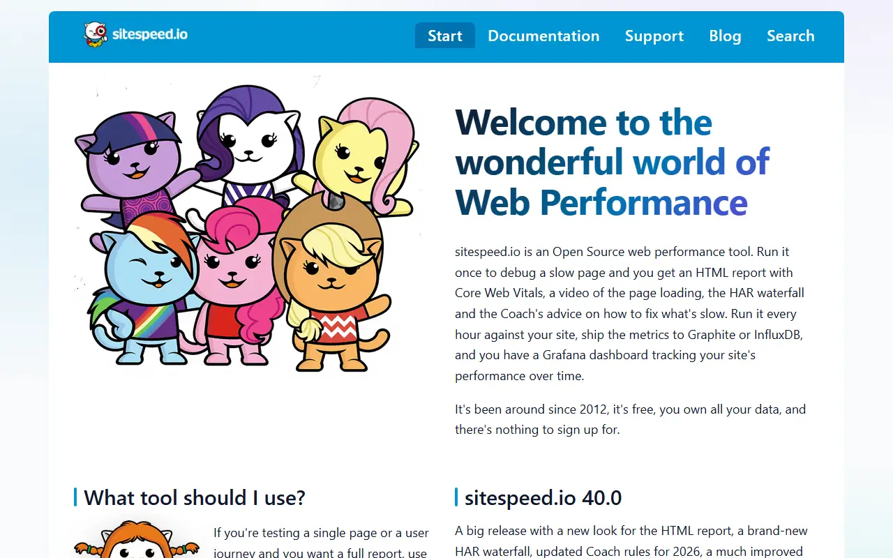 Sitespeed.io homepage screenshot