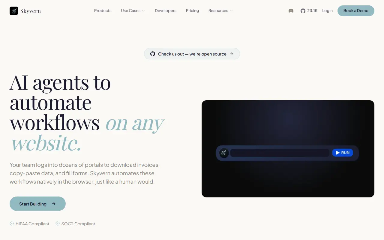 Skyvern homepage screenshot