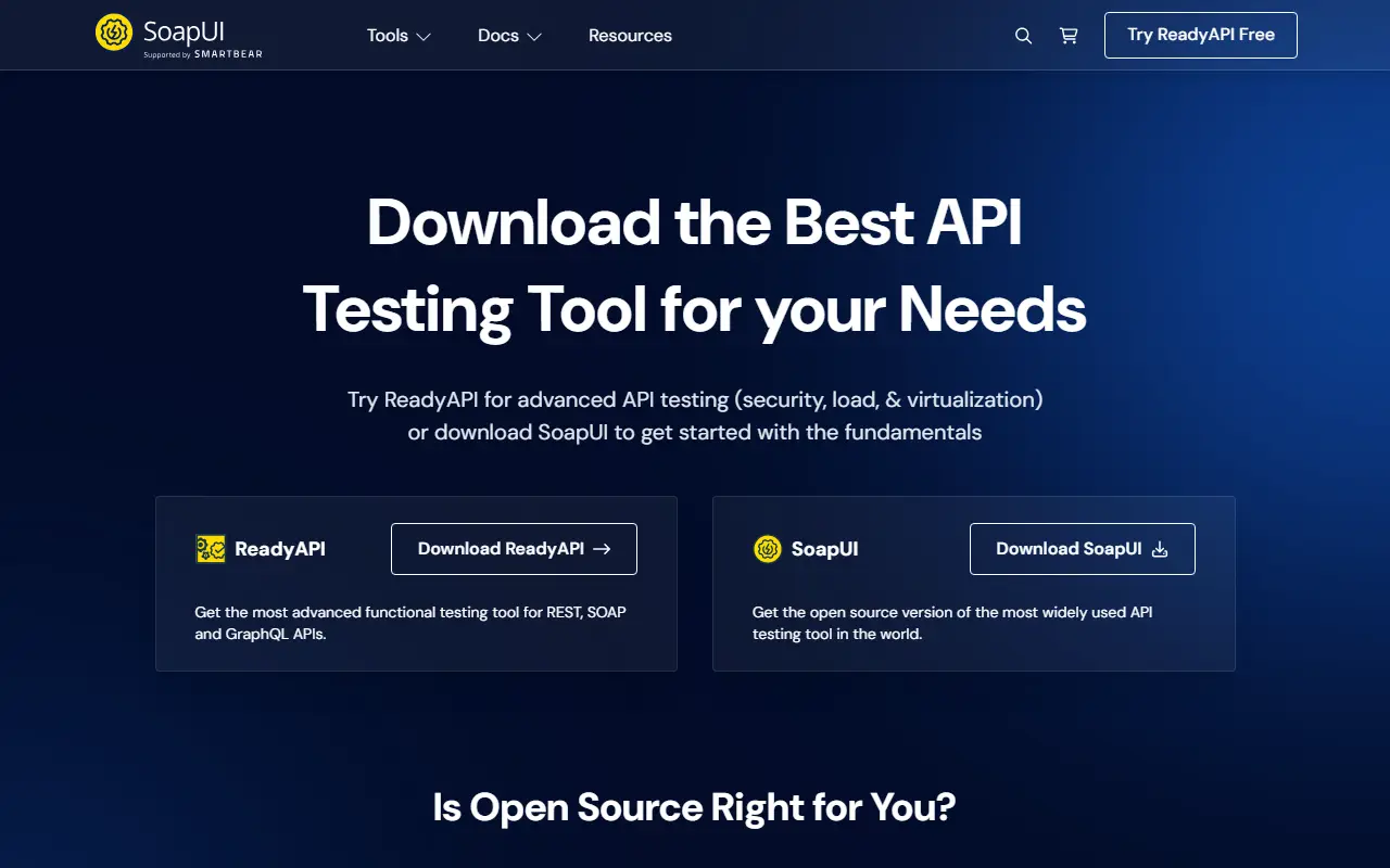 SoapUI homepage screenshot