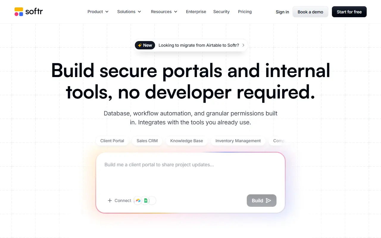 Softr homepage screenshot