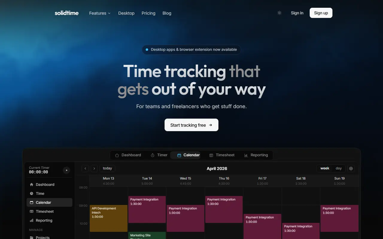 Solidtime homepage screenshot