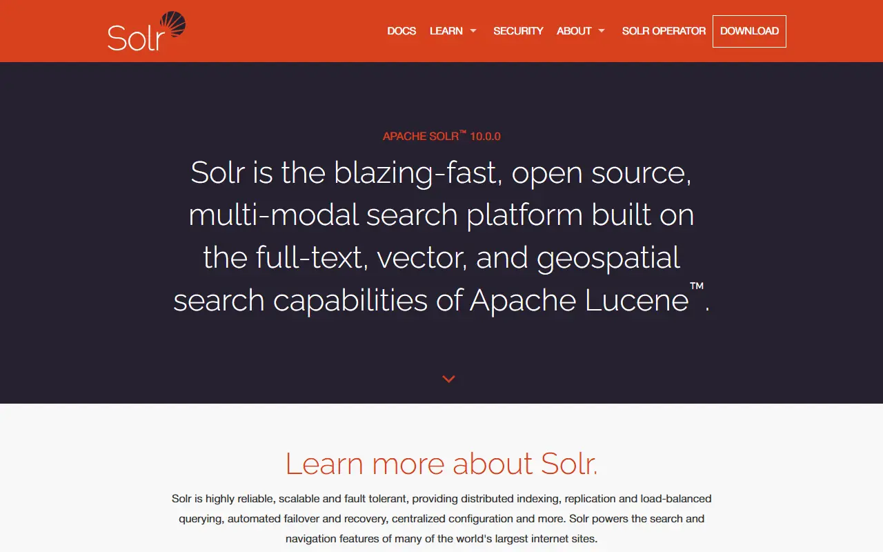 Apache Solr homepage screenshot