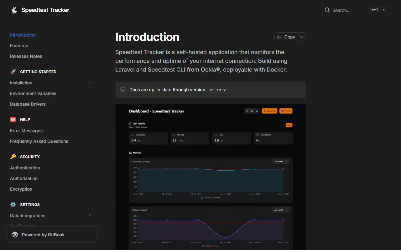 Speedtest Tracker homepage screenshot