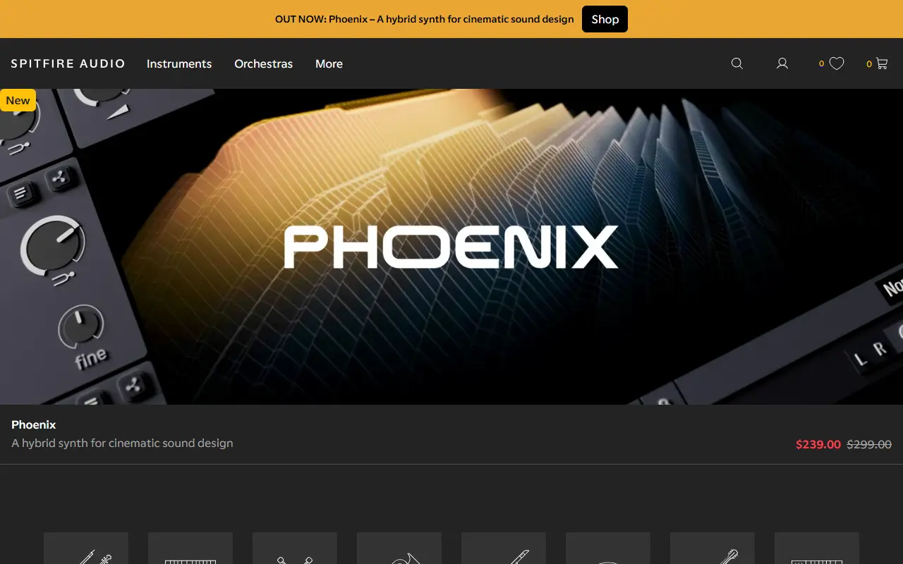 Spitfire Audio homepage screenshot