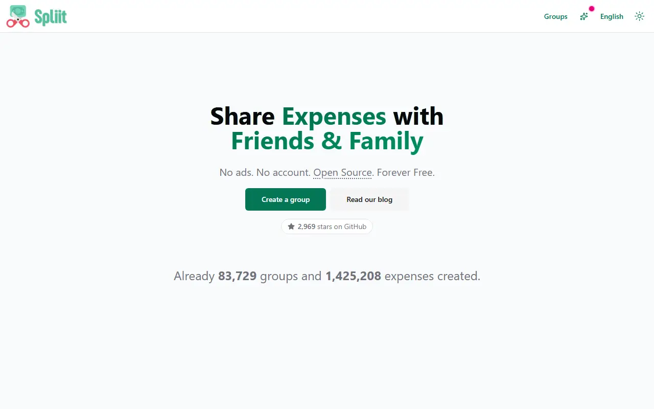Spliit homepage screenshot