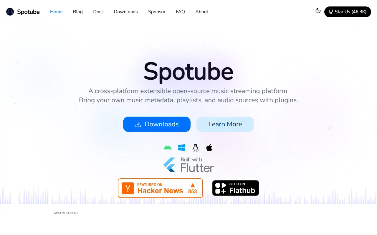 Spotube homepage screenshot