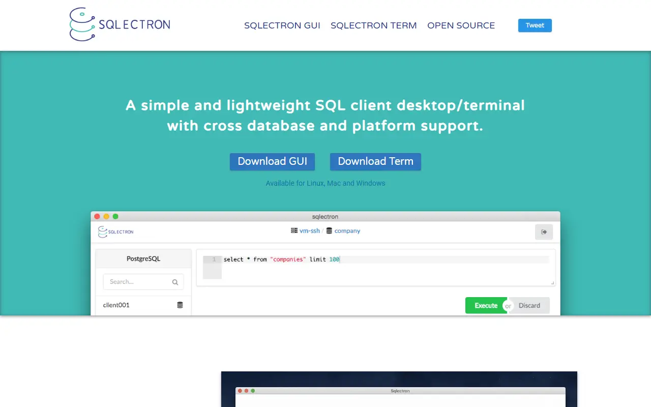 Sqlectron homepage screenshot