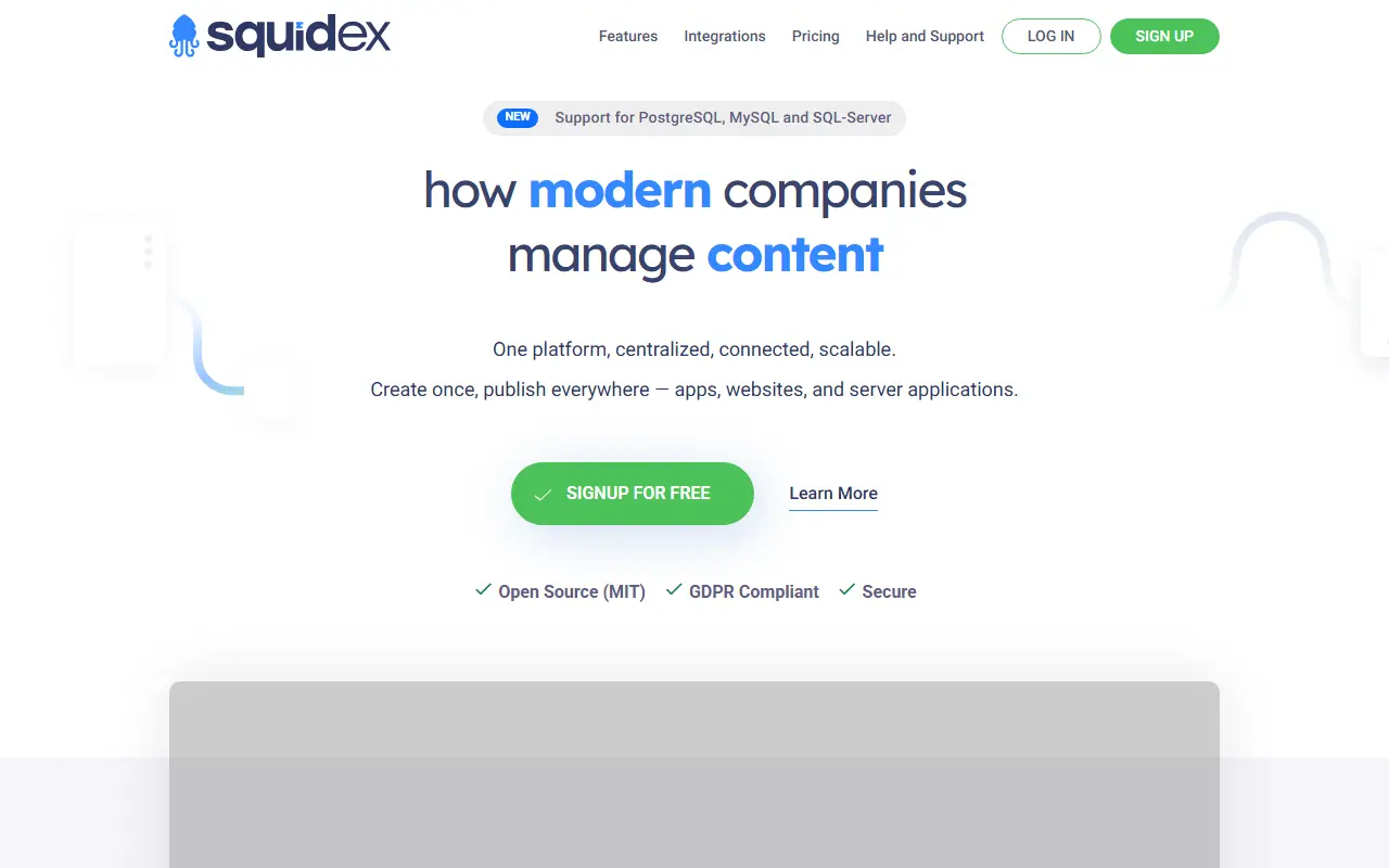 Squidex homepage screenshot