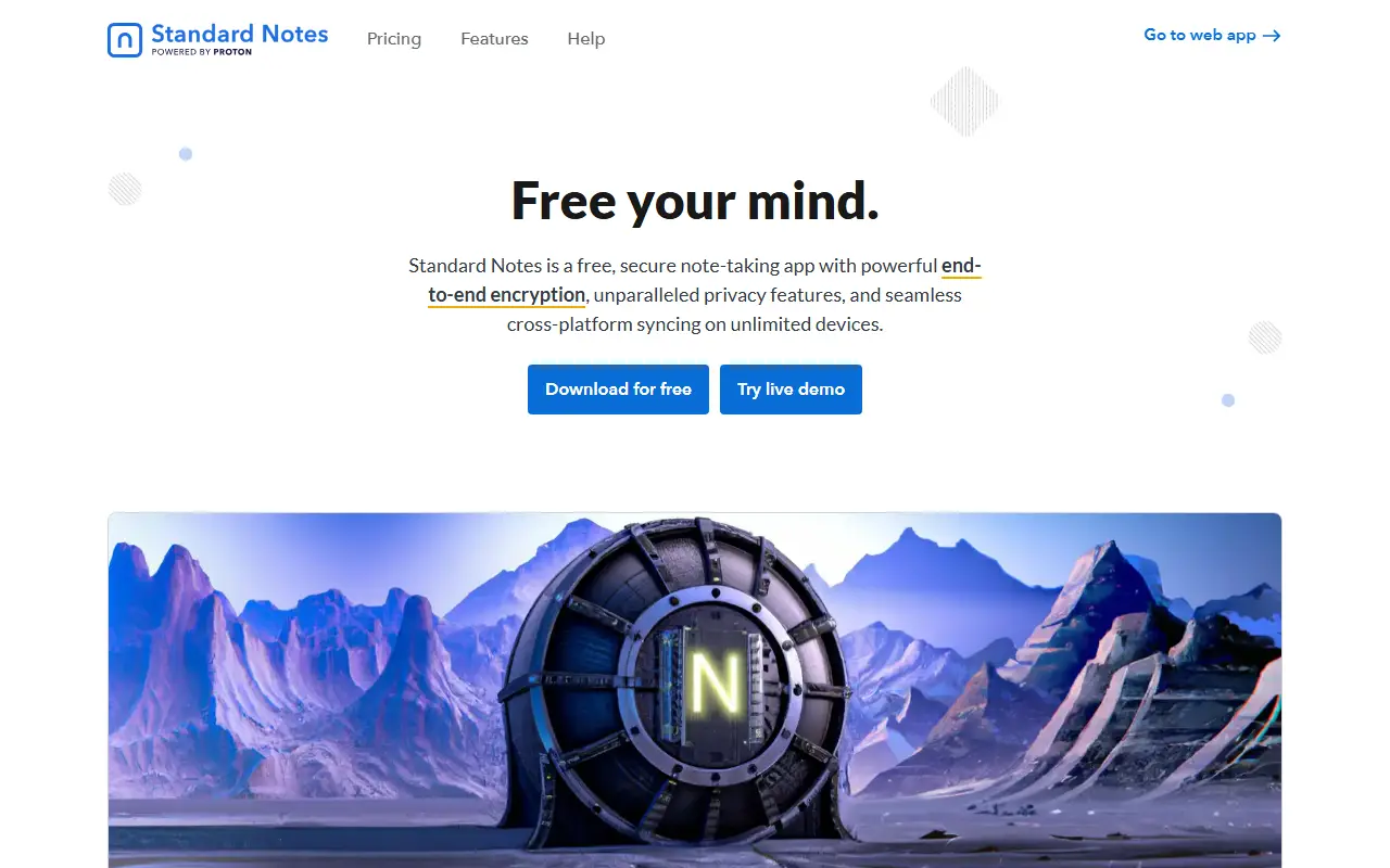 Standard Notes homepage screenshot